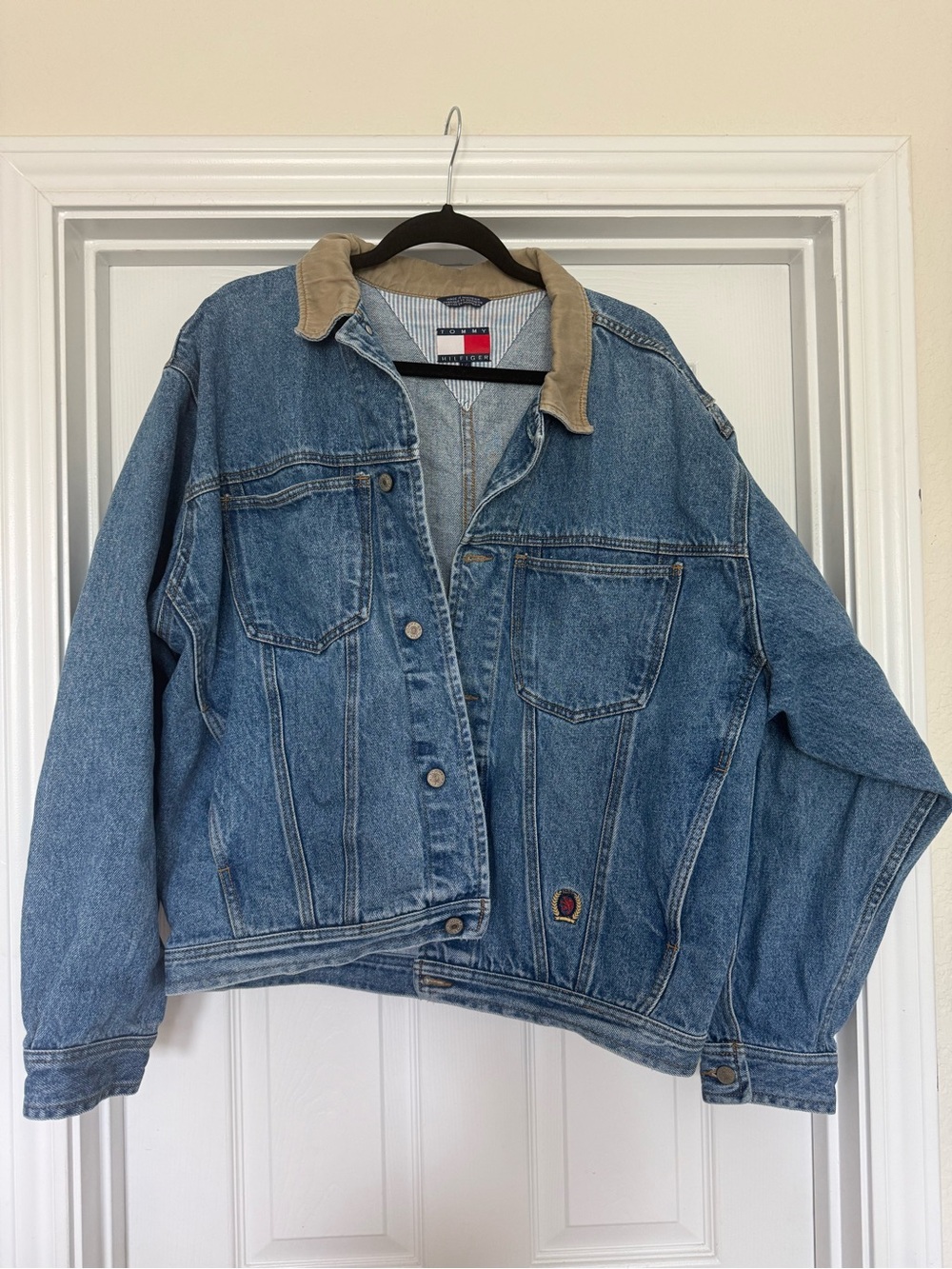 Tommy Hilfiger Blue Denim Jacket with Tan Collar 100% Cotton